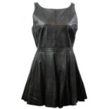 KAREN MILLEN, BLACK LEATHER DRESS With pleated skirt design, inner viscose lining, sleeveless, round
