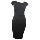 PAUL SMITH, BLACK LABEL, BLACK WOOL DRESS With two zip frontal detail, round neck, cup sleeves and
