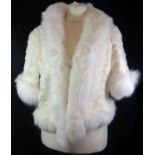 NO LABEL, WHITE FUR SHORT COAT With shawl lapel collar, hidden popper buttons, mid length sleeves (