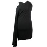 HALSTON, BLACK PLAYSUIT With a dress appearance, thick strap alternating thin strap and underwire