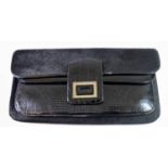 KARA ROSS, BLACK HAIR CLUTCH With removable black leather shoulder strap, textured croc print patent