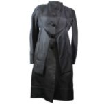 VALENTINO, BLACK ACETATE COAT With slight padded shoulders, thick fabric tie along middles, black