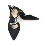 CHRISTIAN LOUBOUTIN, BLACK LEATHER SANDALS With a leather crossover design and cloth pointed toe (