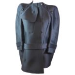 BALENCIAGA, BLACK SILK COAT With black buttons along front and shoulders, large chest pocket (size