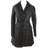 LEON MAX, LIMITED EDITION SILVER 'WOOL' COAT With black geometric design, large black buttons