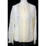 CHLOÉ, WHITE COTTON SHIRT With lace along front, sleeves and neckline, metal dotted design