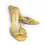 MARC JACOBS, YELLOW LEATHER SANDALS With a diamanté crossover design, ankle strap (size 39). (heel