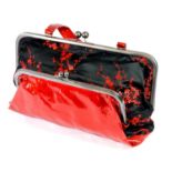JEAN-PAUL GAULTIER, RED PATENT LEATHER HANDBAG With two separate detachable compartments, black silk