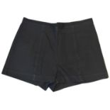 CYNTHIA VINCENT, NAVY BLUE COTTON SHORTS With front central zip, slight folds along top (size 6). B