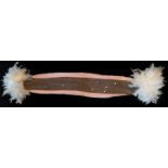 VOYAGE, PINK 'WOOL' SCARF With grey middle panel, ending in white feathers, square clear sequins. A