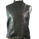 ALEXANDER WANG, BLACK LEATHER WAISTCOAT With front pockets, u neckline, textured design