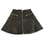 THE KOOPLES, BLACK LEATHER SKIRT With silver zip down middle and two small front zip up pockets (