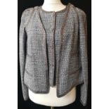 CHANEL, GREY WITH MULTICOLOUR STITCHING TWEED JACKET With crystal lined edges and faux pockets,