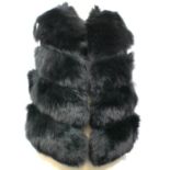 NO LABEL, BLACK 'FUR' COAT With hidden hook and eye fascinators, black 'silk' lining, sleeveless,