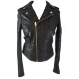 THE KOOPLES, BLACK VISCOSE JACKET With black acetate lining, lace design throughout, silver zipper