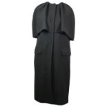 DOLCE & GABBANA, BLACK 'WOOL' COAT With silver hidden popper buttons along front, ruffled