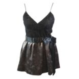 MARC JACOBS, BLACK SILK AND LACE TOP With spaghetti straps silk ribbon bow belt along with a black