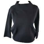 MAX MARA, NAVY BLUE VISCOSE TOP With midi sleeves, high neck, embroidered line designs along front