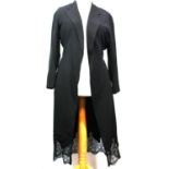 ALLSAINTS, BLACK VISCOSE JACKET With lace along hemline, notch lapel collar, fabric tie along waist,