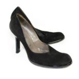 PIED A TERRE, BLACK SUEDE HEELS Round toe design with patent leather heel (size 38.5). (heel 11cm) B