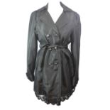 YASONG, BLACK COAT With notch lapel collar, black detailed buttons, fabric strap around waist, two