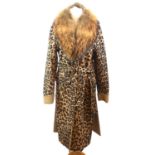 P.A.R.O.S.H, LEOPARD PRINT WOOL COAT With brown fur trim along collar, hidden popper buttons along