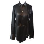 JEAN-PAUL GAULTIER, FEMME, BLACK SHEER LONG SLEEVE PLEATED BLOUSE Silk lined sleeves (size 10). B