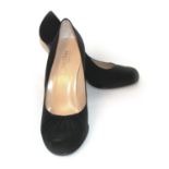 ALEXANDER MCQUEEN, BLACK CLOTH HEELS With ruffled front and gloss finish to heel (size 39). (heel