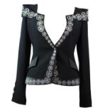 MUSANI COUTURE, BLACK POLYESTER JACKET With faux pockets, crystal star and circle design along