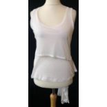 HELMUT LANG, WHITE VEST SHIRT With asymmetric hem, layered fabric design and scoop neck. C