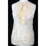 BALENCIAGA, WHITE 'SILK' SHIRT With off white ruffled lace front, sleeveless (size 10). B