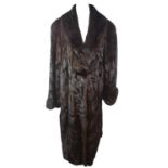 SAGA MINK, BROWN FUR COAT With hook and eye fascinators along front, shawl lapel collar, front