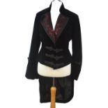 PENTAGRAMME, BLACK VELVET JACKET With red 'satin' collar covered in black lace, padded shoulders,