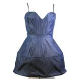 FUNKTIONAL, DENIM BLUE DRESS With sweetheart neckline, spaghetti straps, ribbed and hoop structure