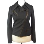 BARBARA BUI, BLACK POLYESTER JACKET With notch lapel collar, belt buckle at bottom, black viscose