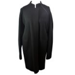 CALVIN KLEIN, BLACK RAYON COAT With zip detail along front, long sleeves, black buttons along