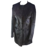 MAJE, BLACK FUR COAT With grey blue viscose lining, long sleeves (size 36). A