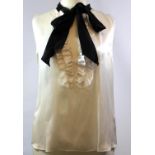 L'AGENCE, WHITE SILK SHIRT With black tie inspired style, sleeveless (size 6). A+