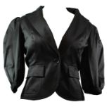 EMANUEL UNGARO, BLACK COTTON JACKET With mid length elasticated sleeves, notch lapel collar, front