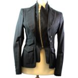 ALTUZARRA, BLACK COTTON JACKET With peak lapels, front large gold zip, golden and black buttons