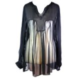 BLUMARINE, BLACK 'SILK' TOP With a beaded embroidered design around neckline, ruffled design and