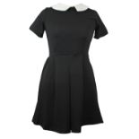 FUTURA, BLACK DRESS With white peter pan, slight pleated skirt, short sleeves, textured square