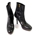 YVES SAINT LAURENT, BLACK LEATHER ANKLE BOOTS With side zip, rounded toe with slight platform, 11.