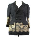 DOLCE & GABBANA, BLACK COTTON JACKET With textured design, golden lace along cuffs and hemline,