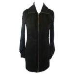 AREA, BLACK RAYON COAT With black beaded decoration along sleeves, silver zip along front, high