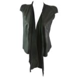 SKINGRAFT, DARK GREEN LEATHER JACKET With padded shoulders, cap sleeves, asymmetric hemline (size