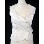 VIVIENNE WESTWOOD, WHITE COTTON WAISTCOAT With scalloped hemline and yellowed buttons (size 14). A