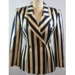 CHRISTIAN DIOR, BLACK AND WHITE STRIPED JACKET Coordonnées, double breasted (size 42). B