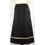 SONIA, BLACK LINEN DRESS With square neckline, gold embroidered design near bottom and hemline