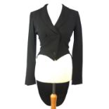 CHER MICHEL KLIEN, BLACK DINNER JACKET With shawl lapel neckline, four buttons along front, tails (